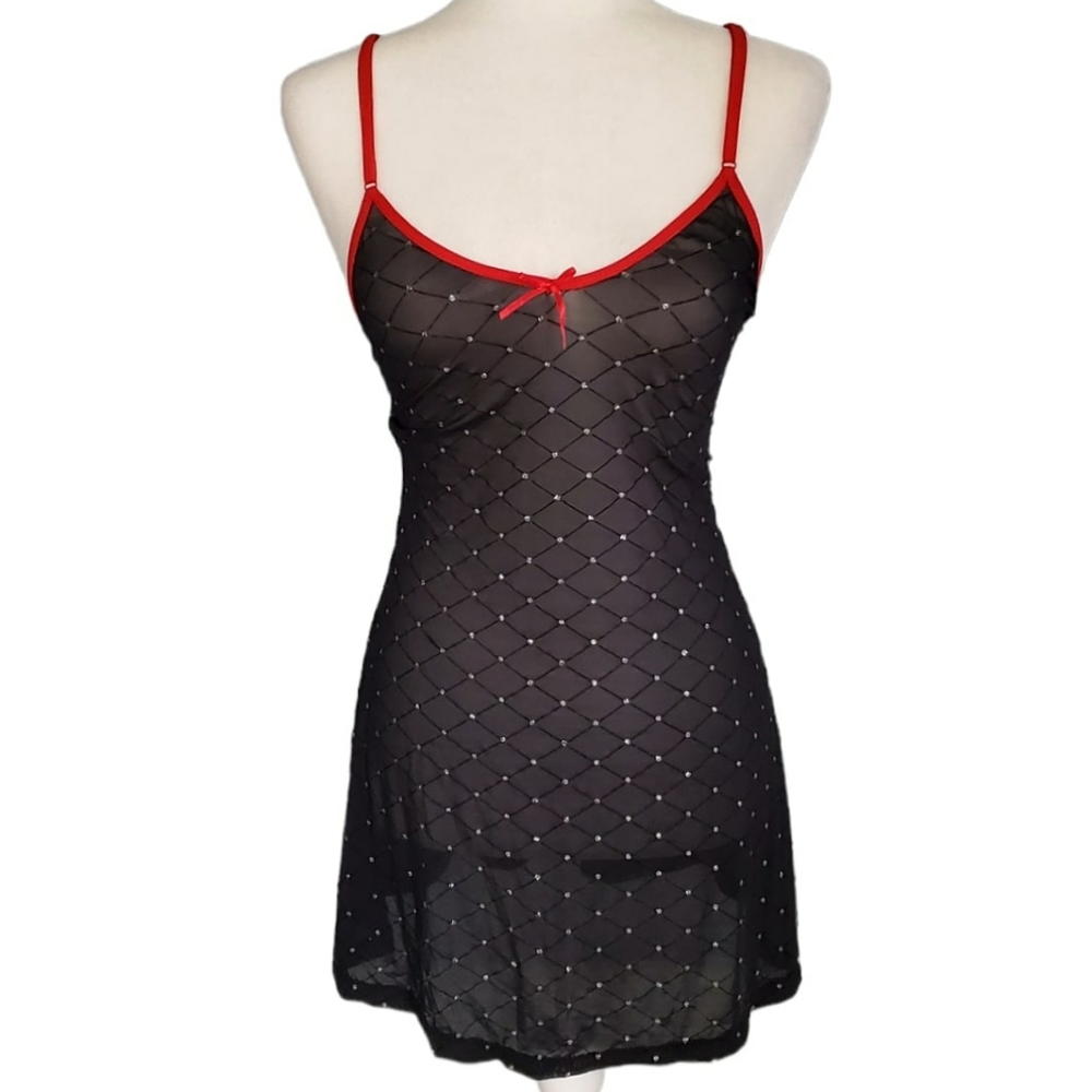 Vintage Y2K Sheer Glitter Polka Dot Slip Dress - small